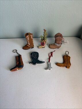 Assorted Cowboy Boot Ornaments and Keychains - Brown, Tan, Red Accents